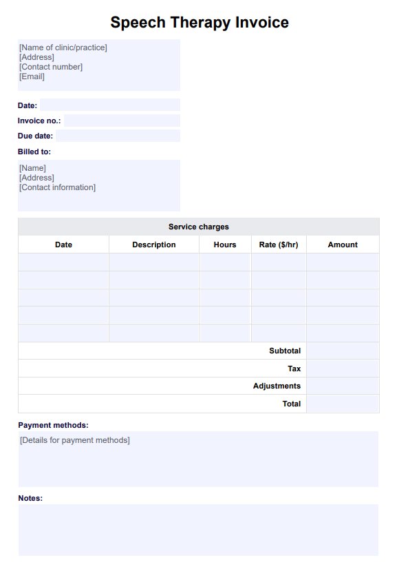 Speech Therapy Invoice Template PDF Example