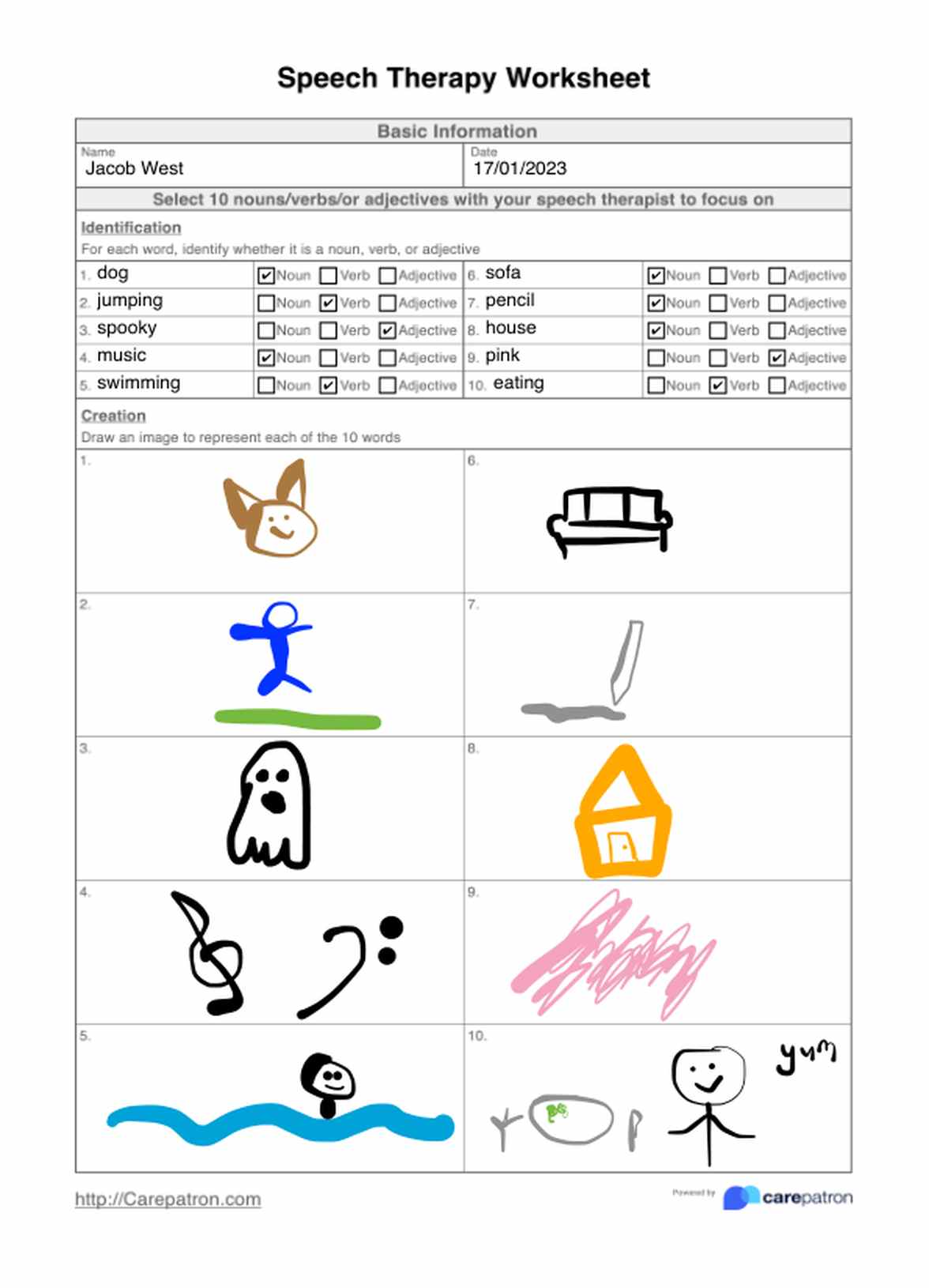 Speech Therapy Worksheet PDF Example