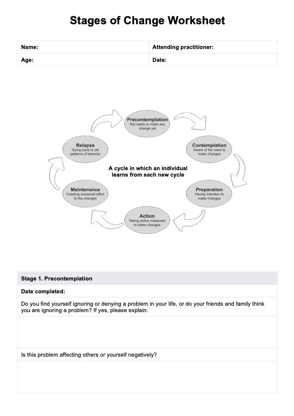 Stages Of Change Worksheets PDF Example