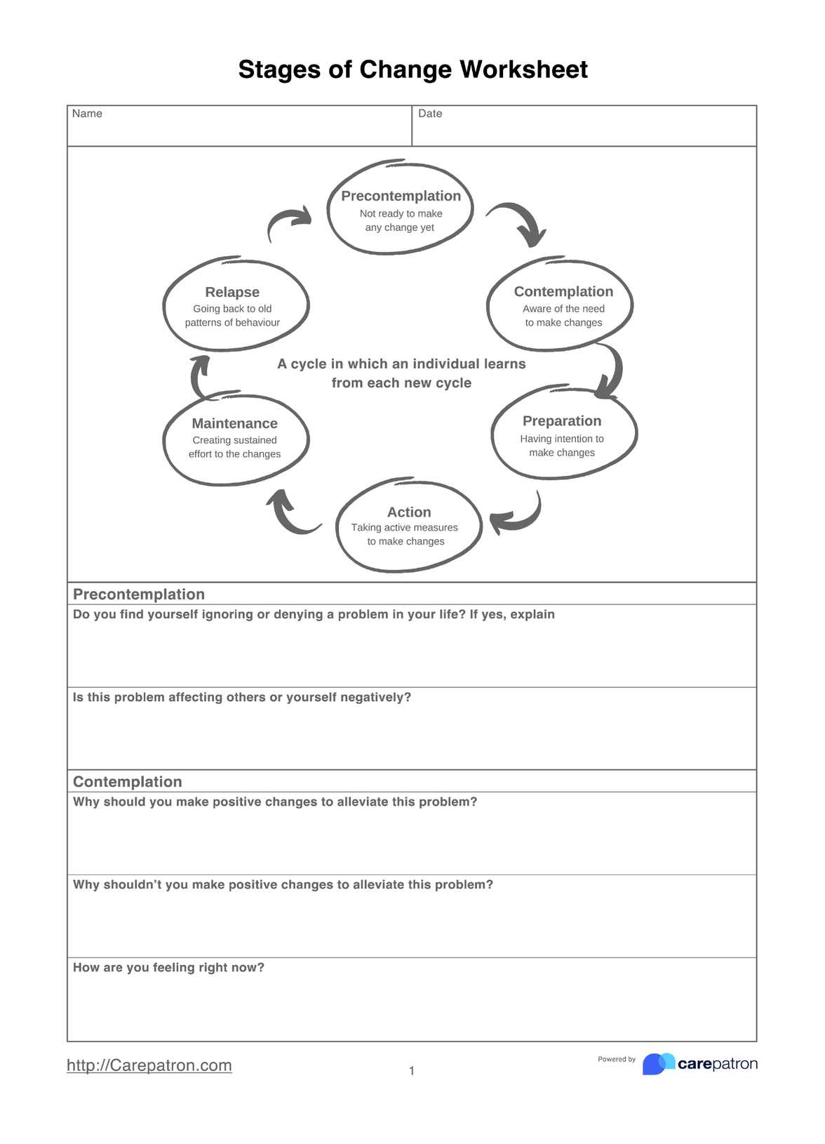 Stages Of Change Worksheets PDF Example