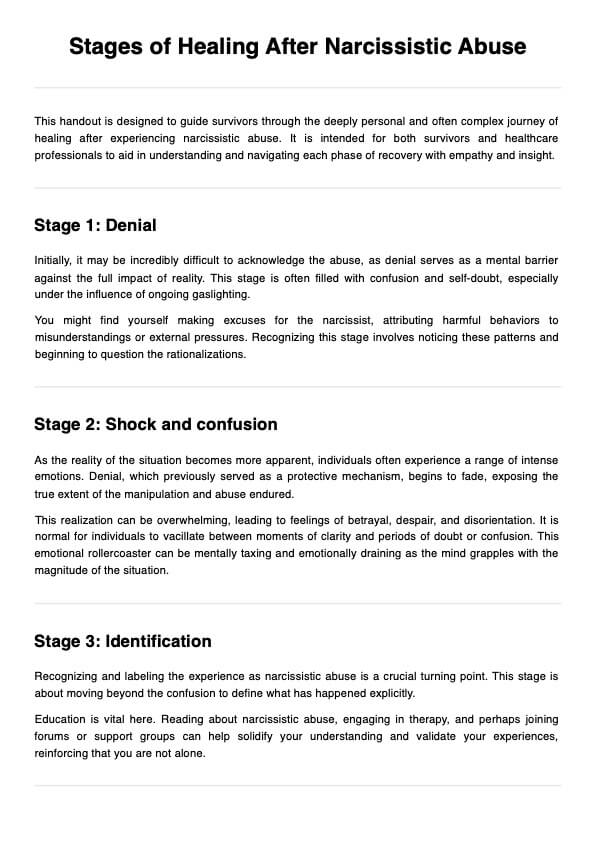 Stages of Healing After Narcissistic Abuse PDF Example