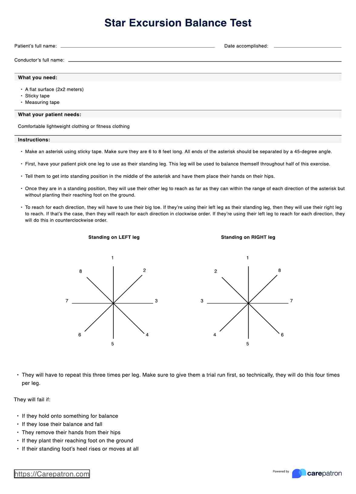 Star Excursion Balance Test PDF Example