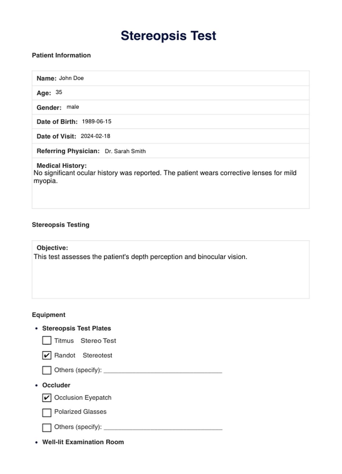 Stereopsis Test PDF Example