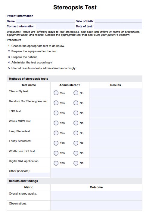 Stereopsis Test PDF Example