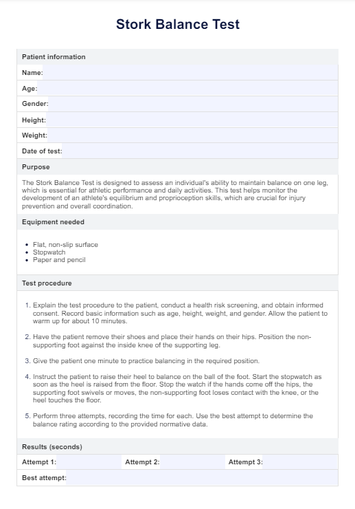 Stork Balance Test PDF Example