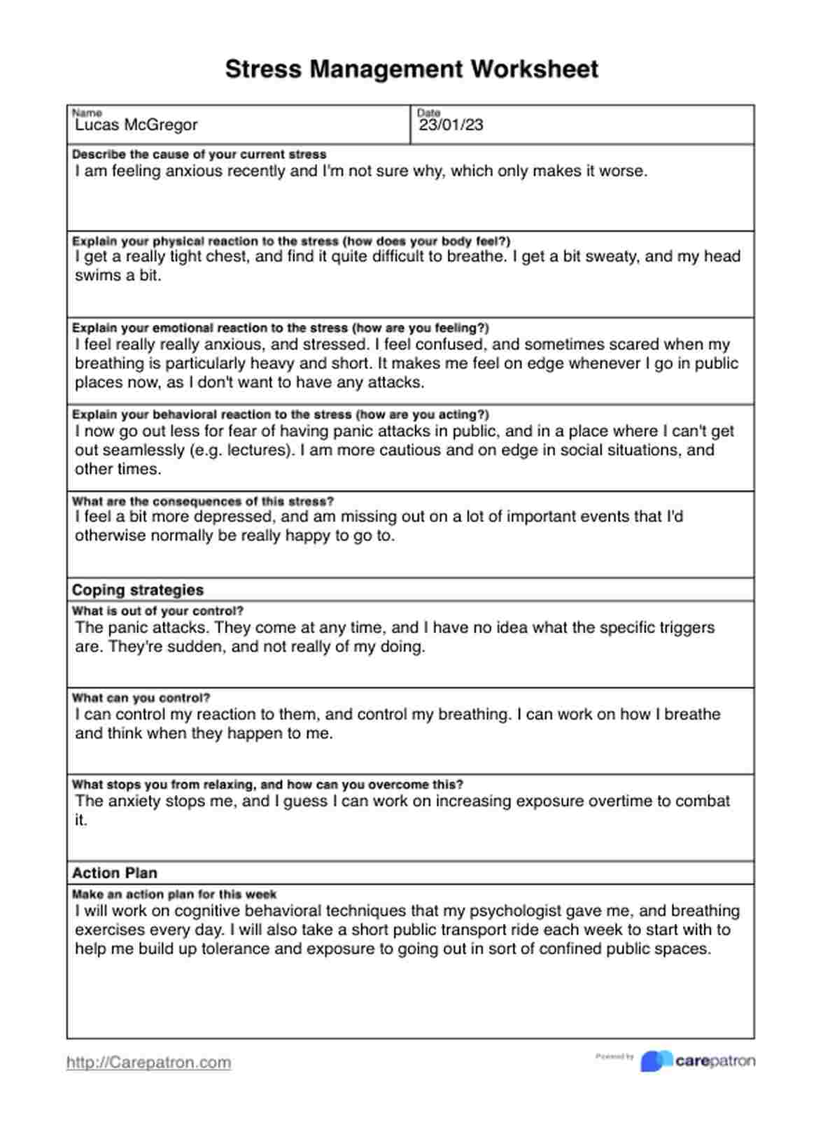 Stress Management Worksheets PDF Example