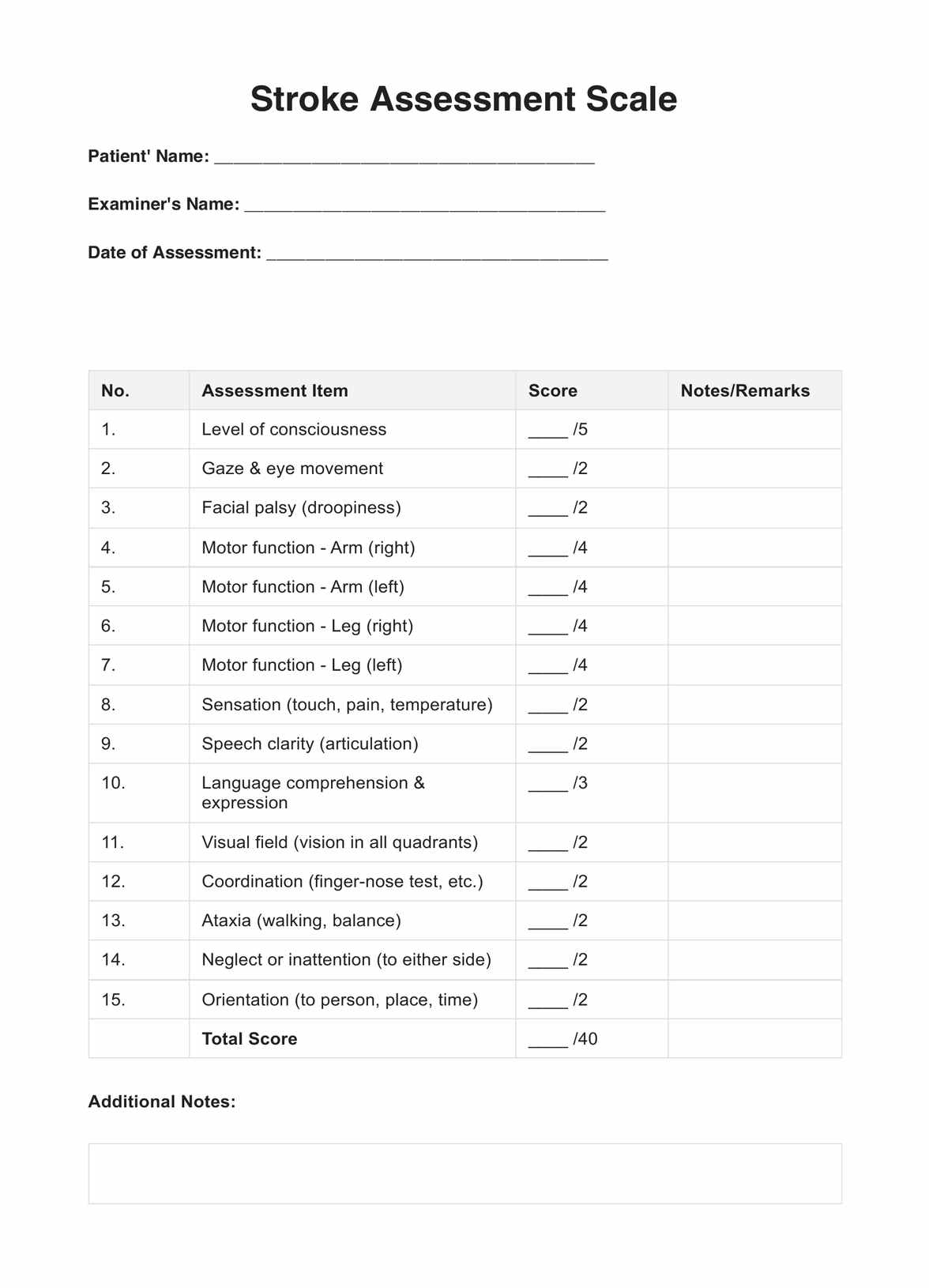 Stroke Assessment Scales PDF Example