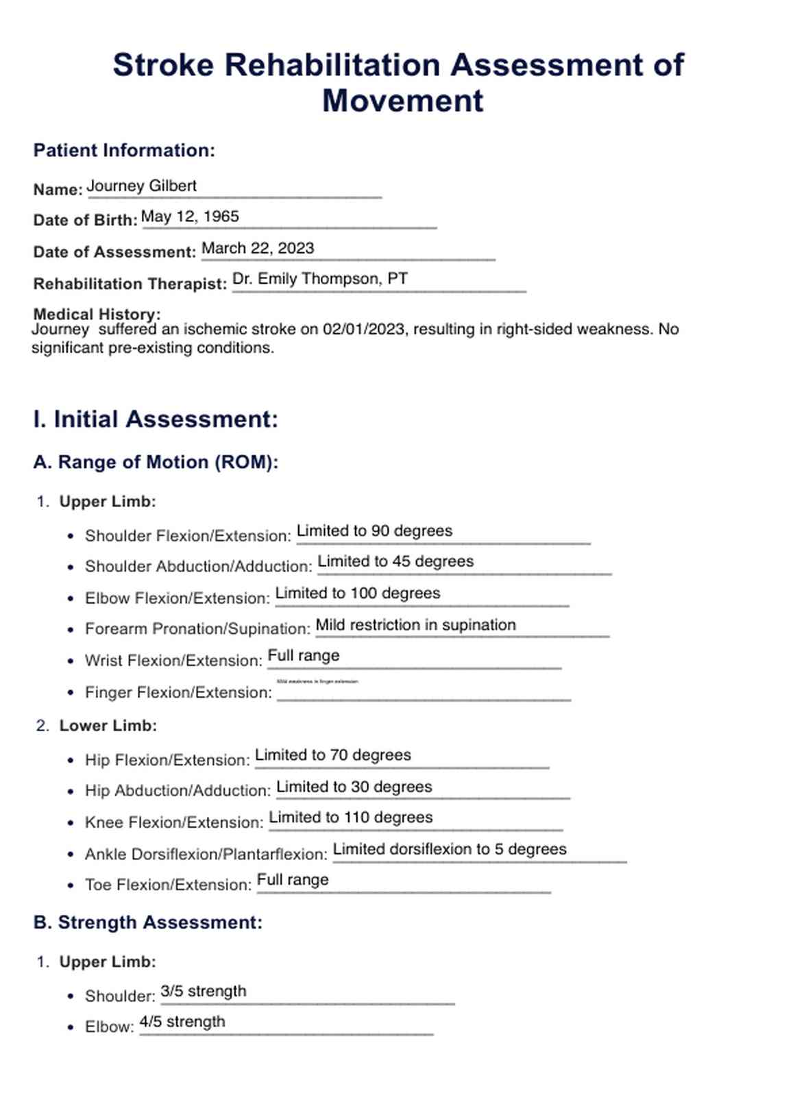 The Stroke Rehabilitation Assessment of Movement (STREAM) PDF Example