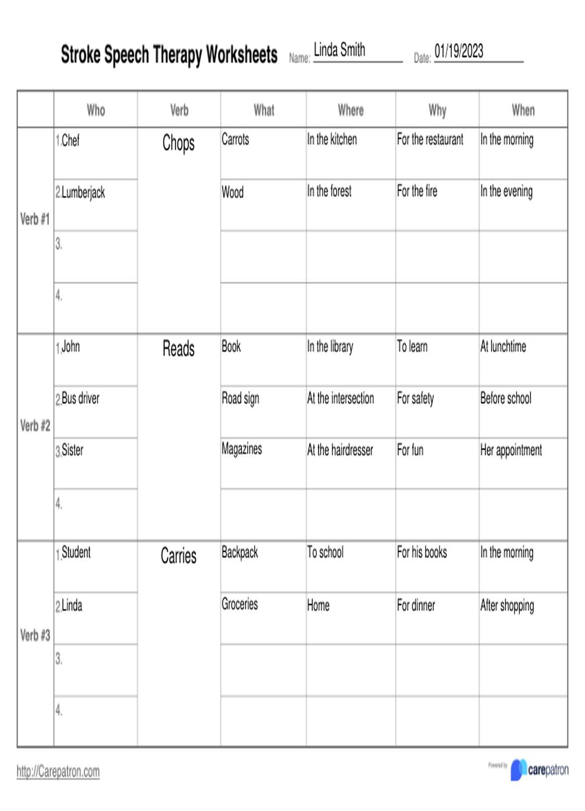 Stroke Speech Therapy Worksheets PDF Example