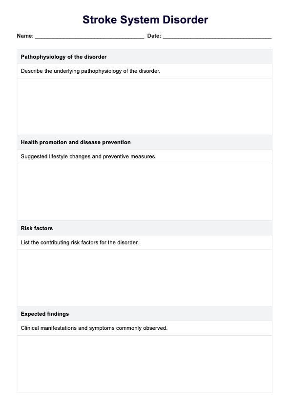 Stroke System Disorder Template PDF Example