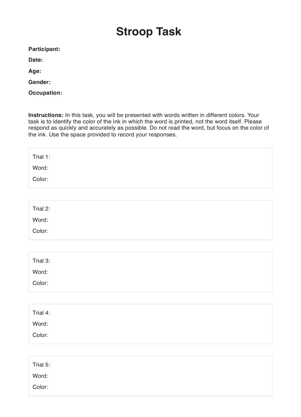 Stroop Tasks PDF Example