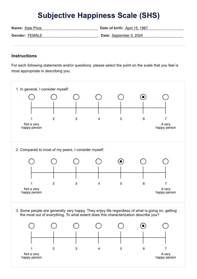 Subjective Happiness Scale (SHS) PDF Example