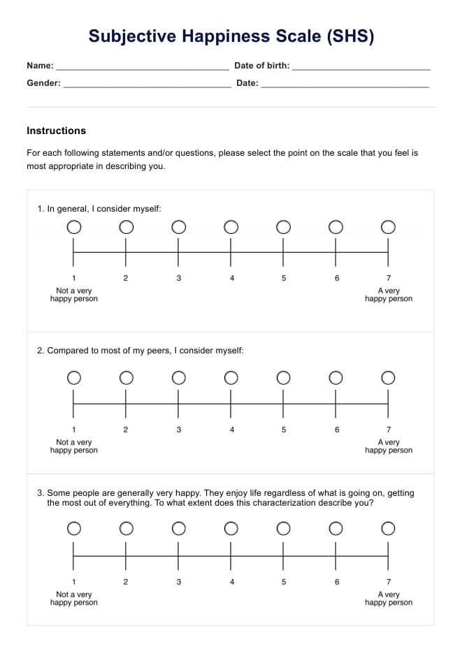 Subjective Happiness Scale (SHS) PDF Example