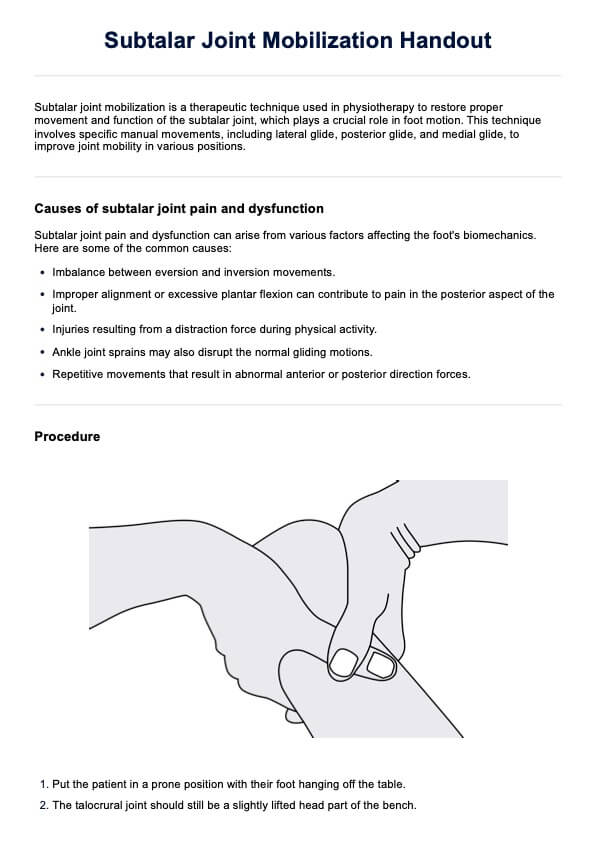 Subtalar Joint Mobilization Handout PDF Example