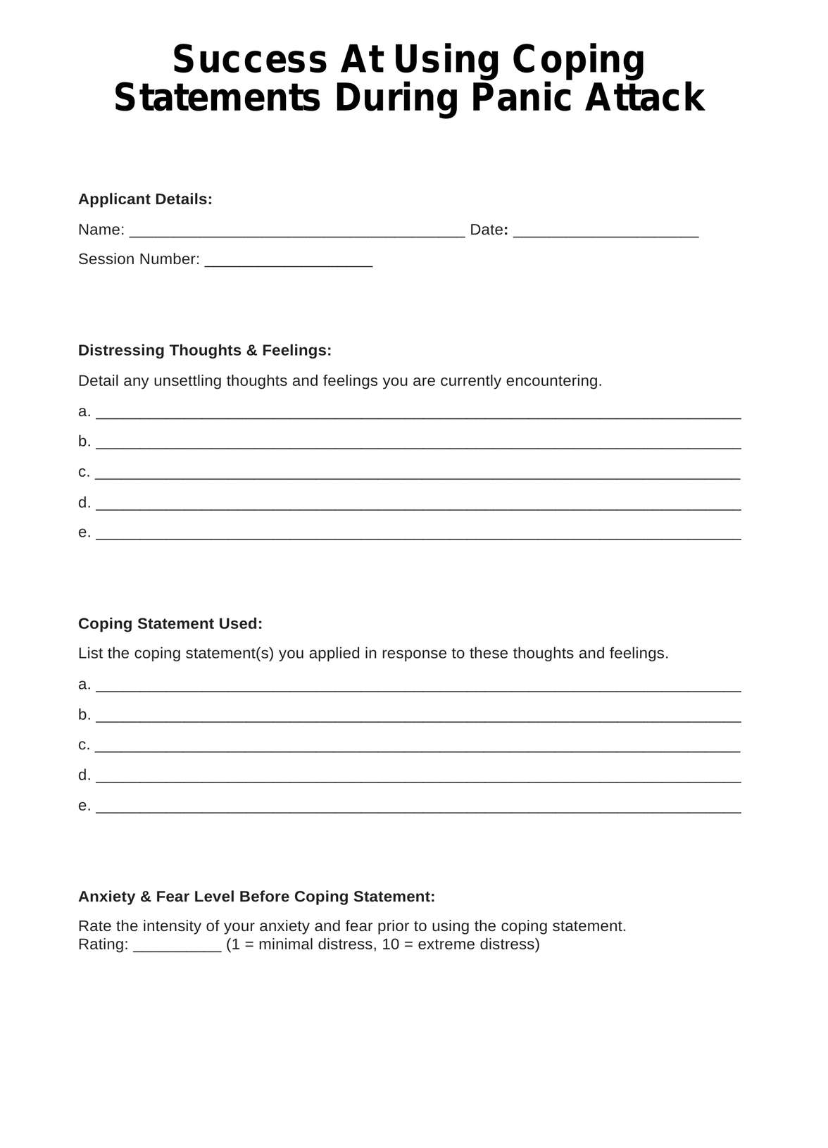 Success of Coping Statements Panic Attack Worksheet PDF Example