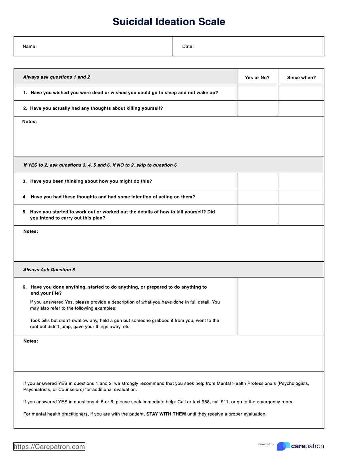Suicidal Ideation Scales PDF Example