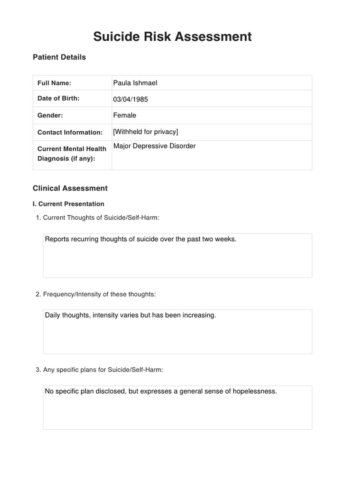Suicide Risk Assessments PDF Example