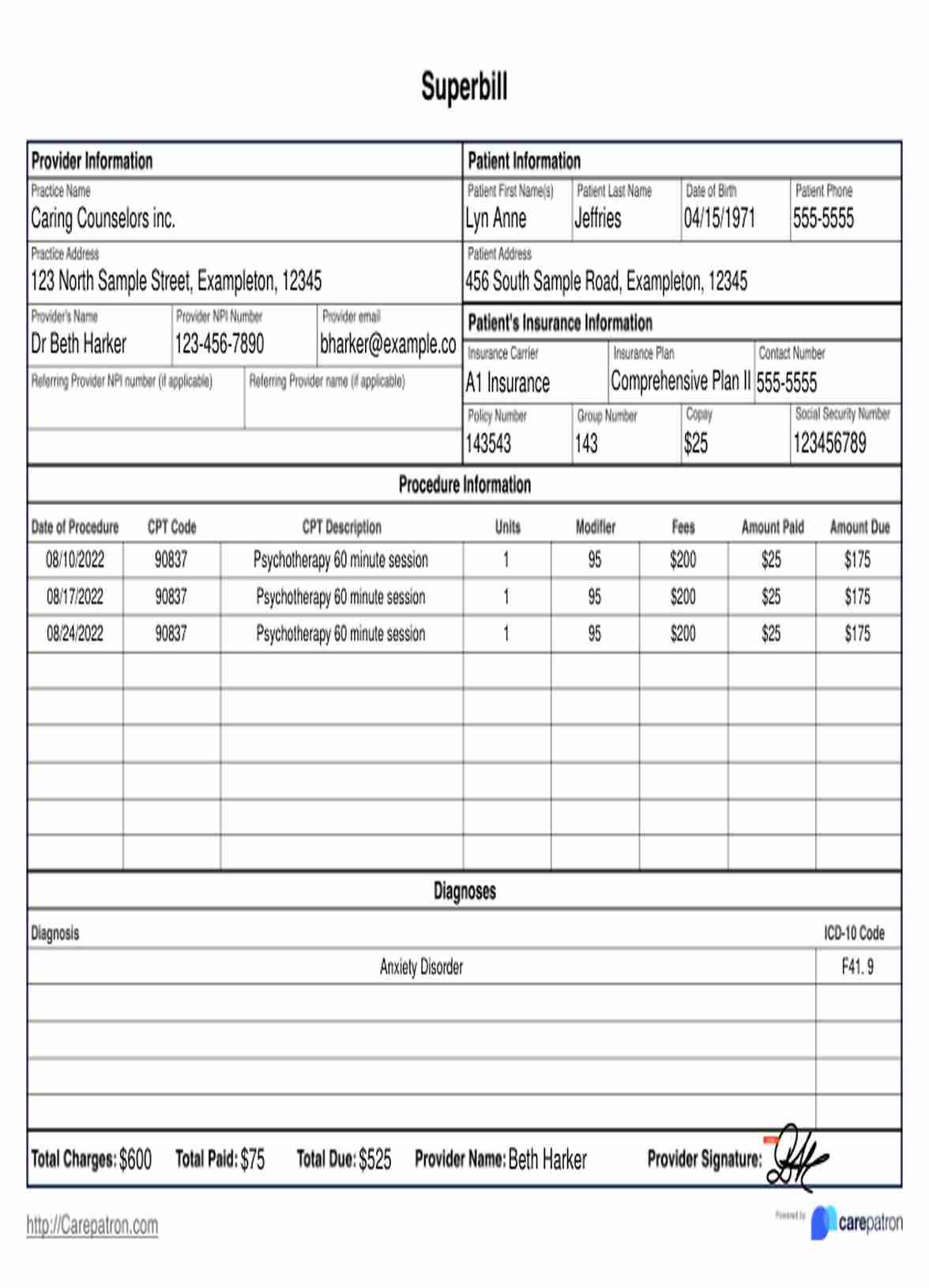 Szablon Superbill PDF Example