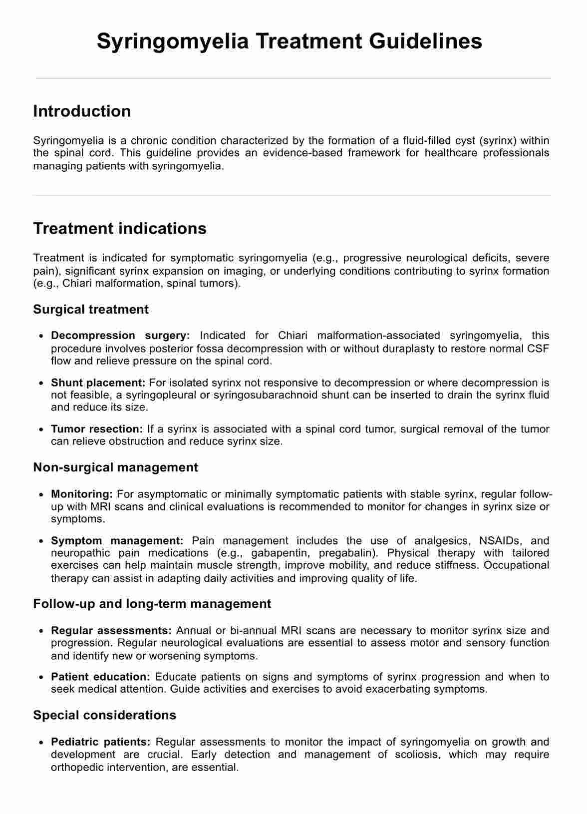 Syringomyelia Treatment Guidelines PDF Example