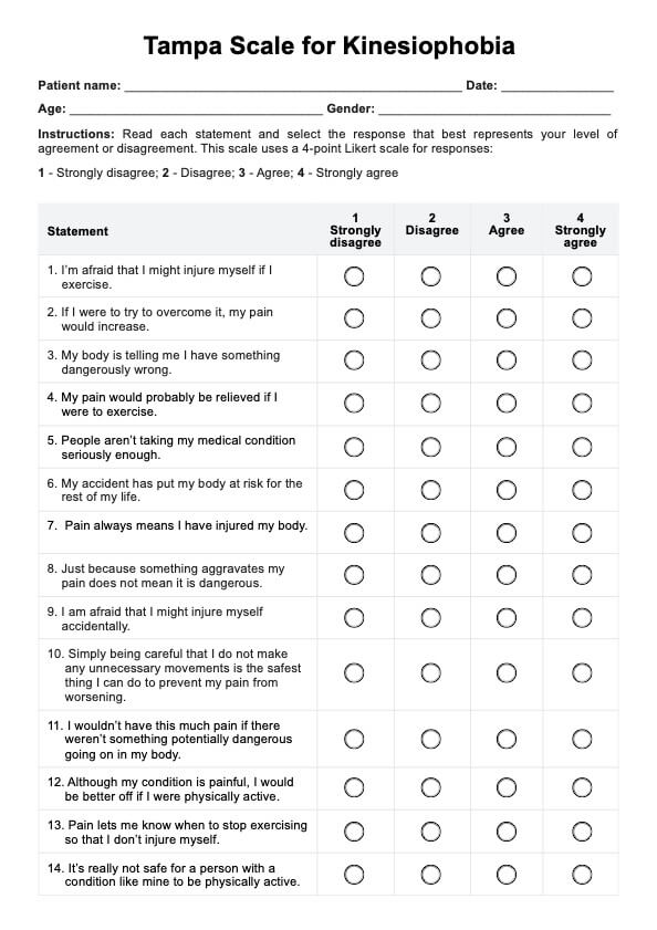 Tampa Scale of Kinesiophobia PDF Example