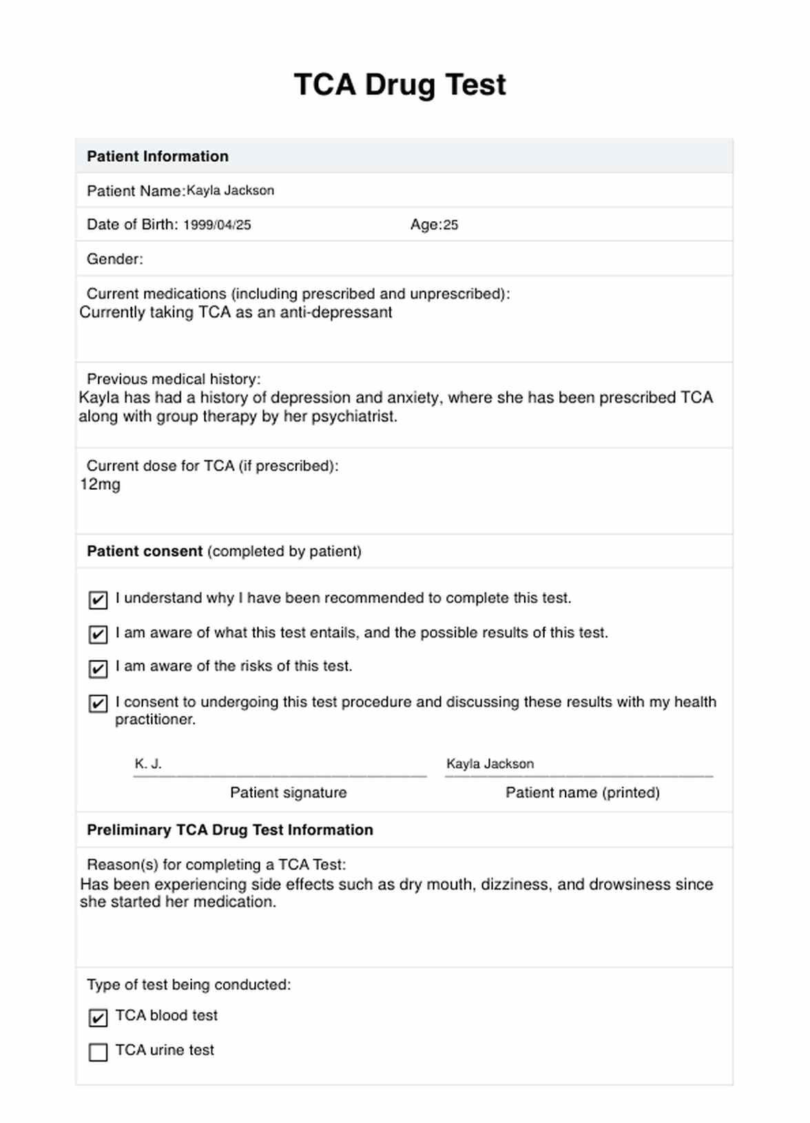 TCA Drug Test PDF Example