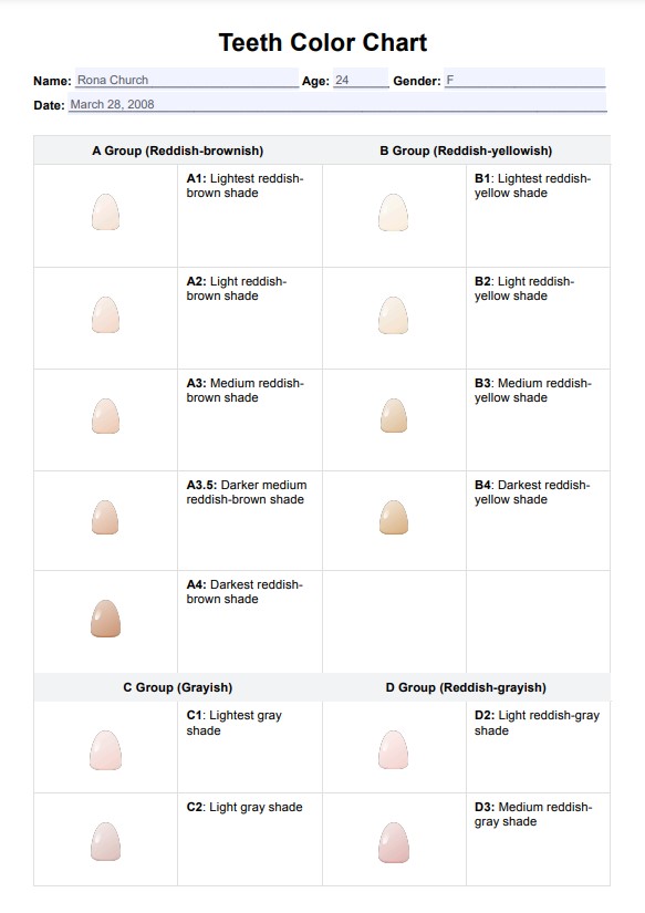 牙齒顏色圖表 PDF Example