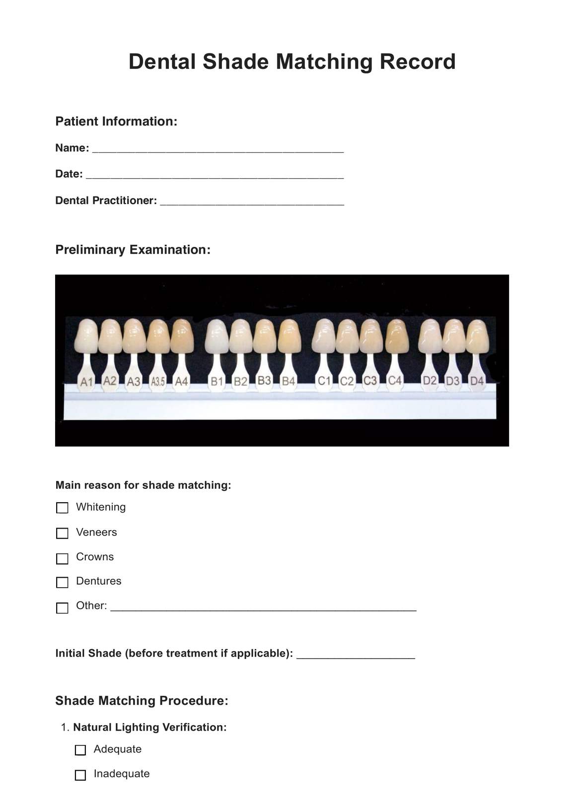 Teeth Color Charts PDF Example