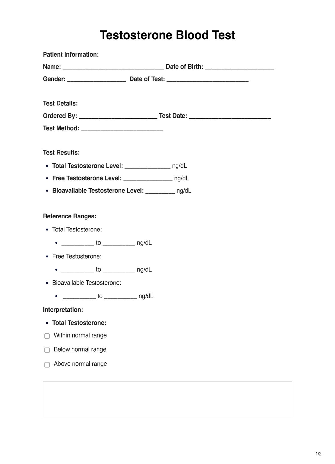 Testosterone Blood Test PDF Example
