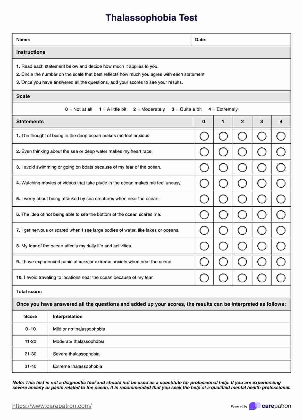 Thalassophobia Test PDF Example
