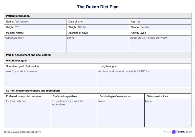 Plan de dieta dukan PDF Example