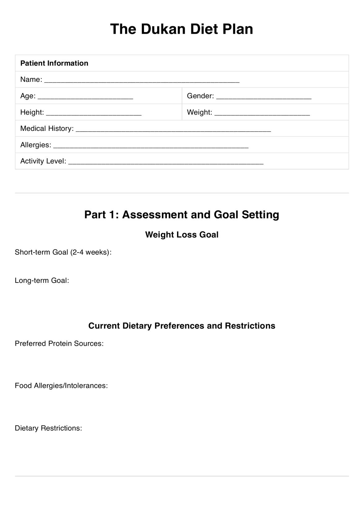 The Dukan Diet Plan PDF Example