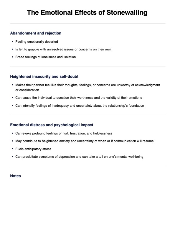 The Emotional Effects of Stonewalling Handout PDF Example