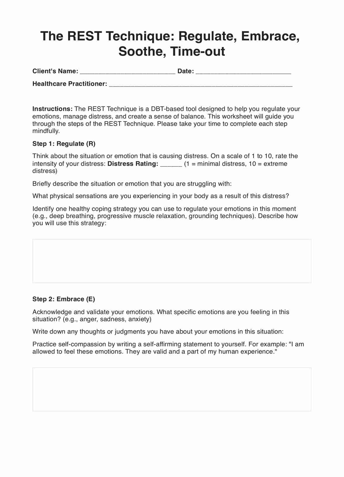 The Rest Technique DBT Worksheet PDF Example