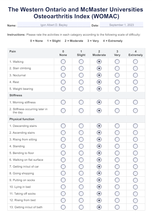 WOMAC Osteoarthritis Index & Example | Free PDF Download