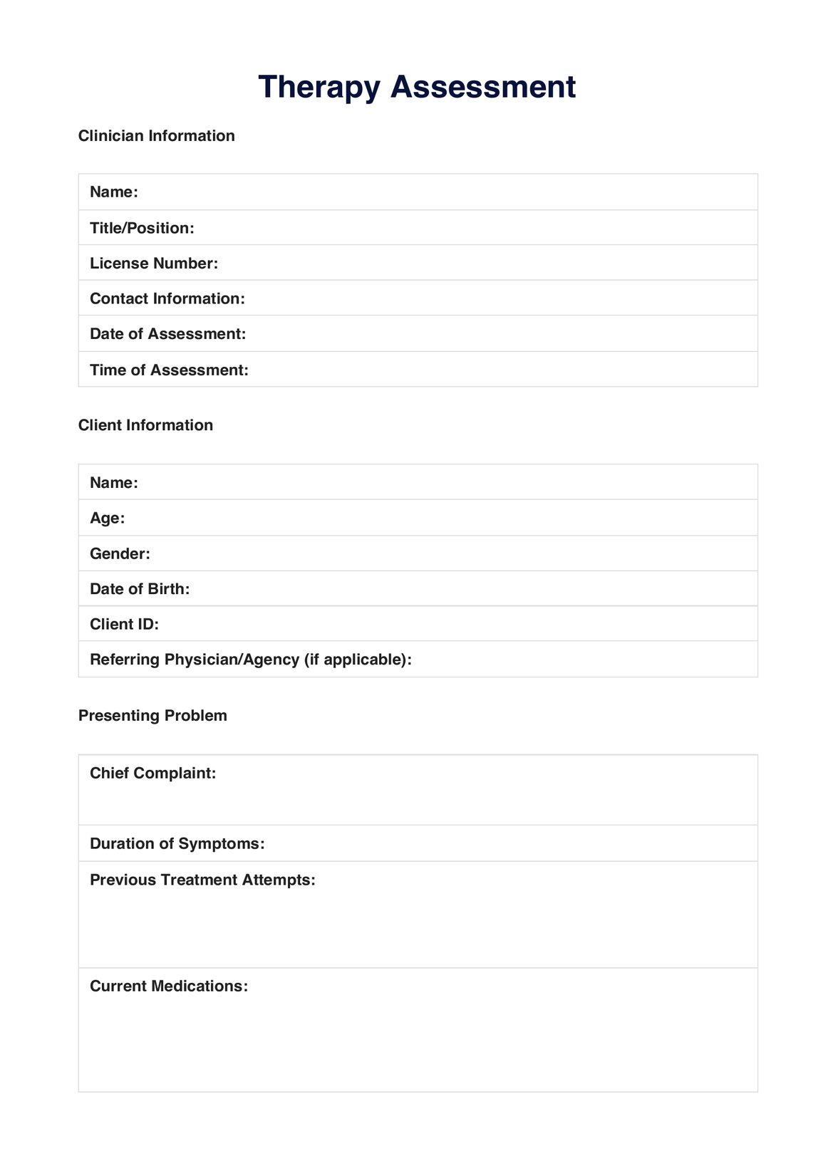 Therapy Assessment PDF Example