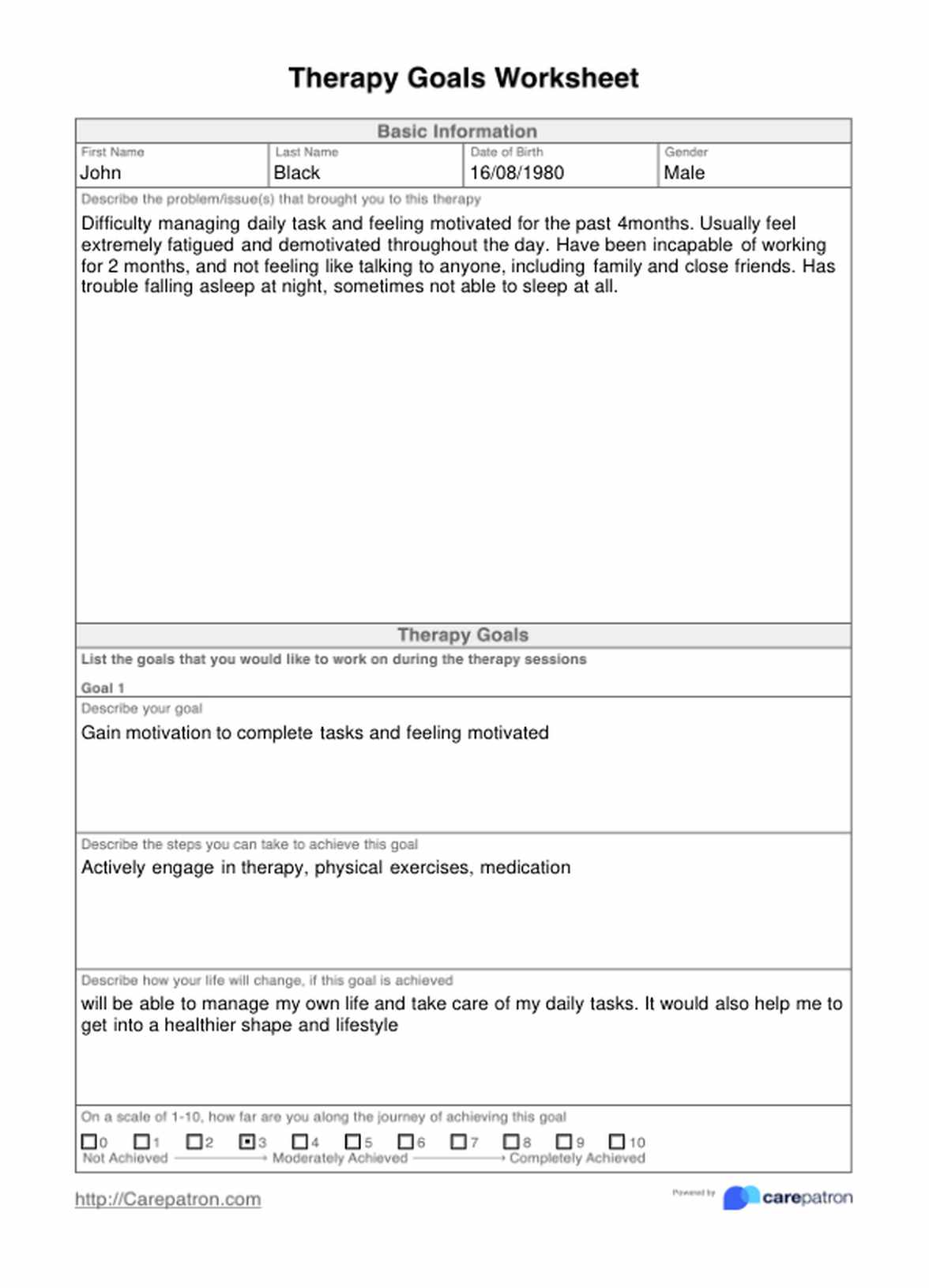Hoja de Ejercicios de Objetivos de la Terapia PDF Example