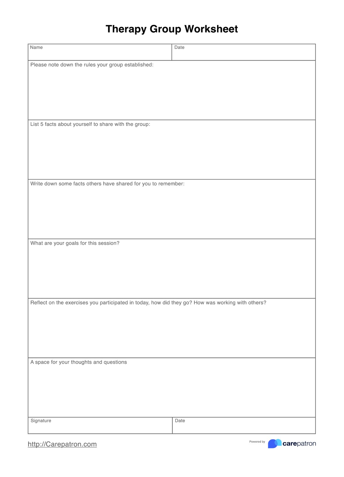 Therapy Group Worksheets PDF Example