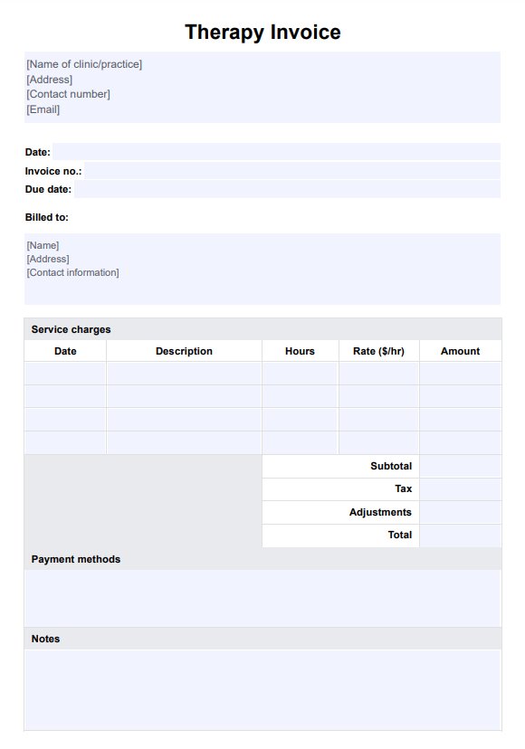 Therapy Invoice Template PDF Example