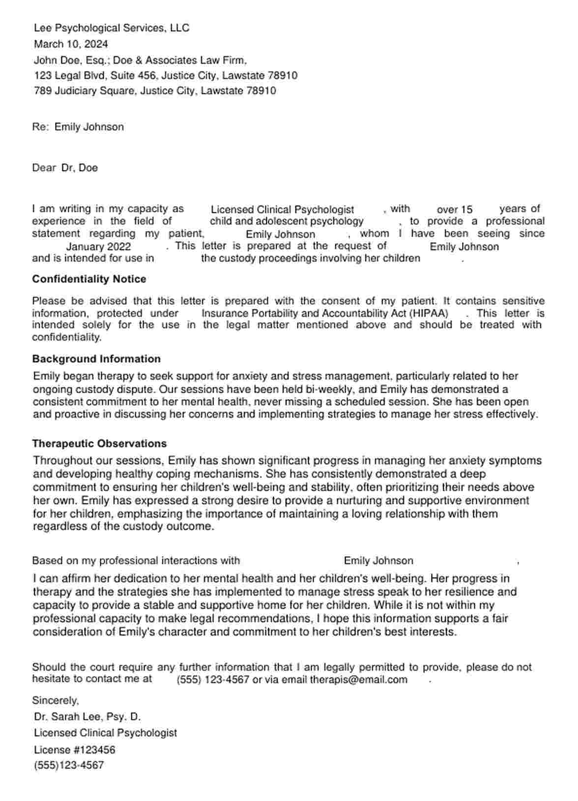 Therapy Letter for Court PDF Example