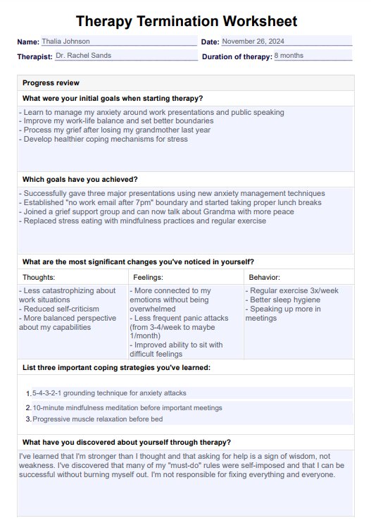 Therapy Termination Worksheet PDF Example