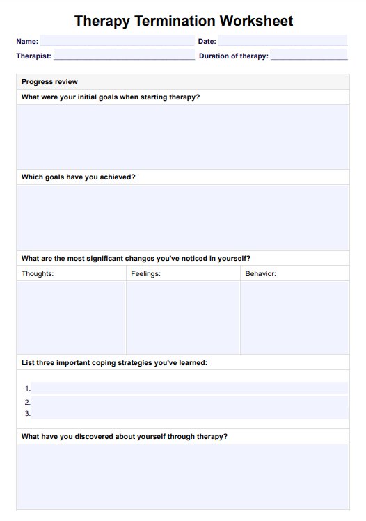 Therapy Termination Worksheet PDF Example