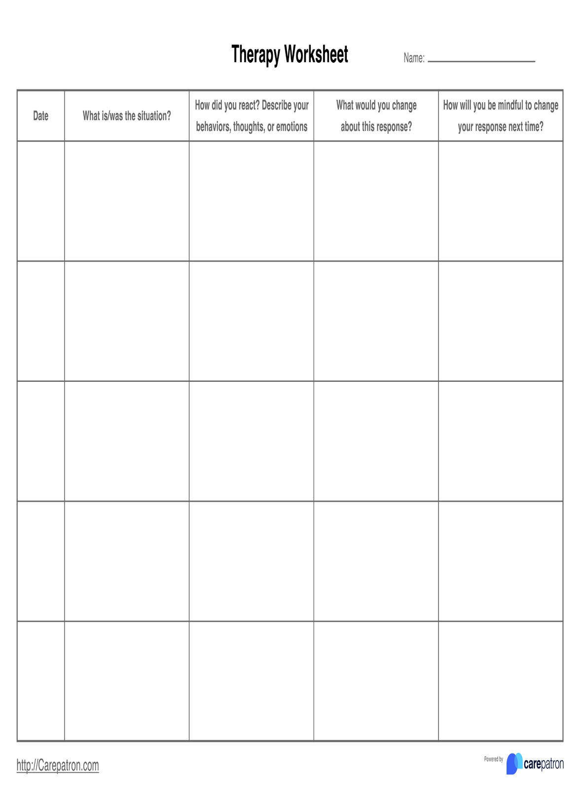 Therapy Worksheet PDF Example