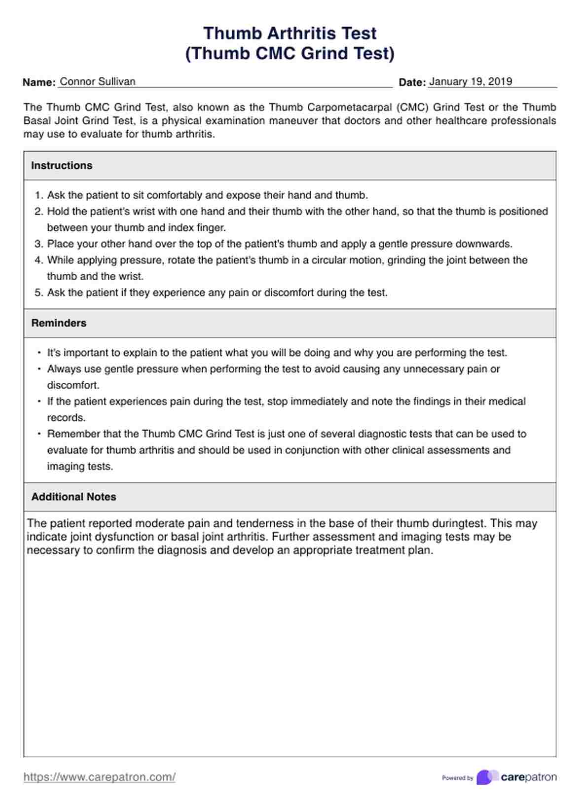 Thumb Arthritis Test PDF Example