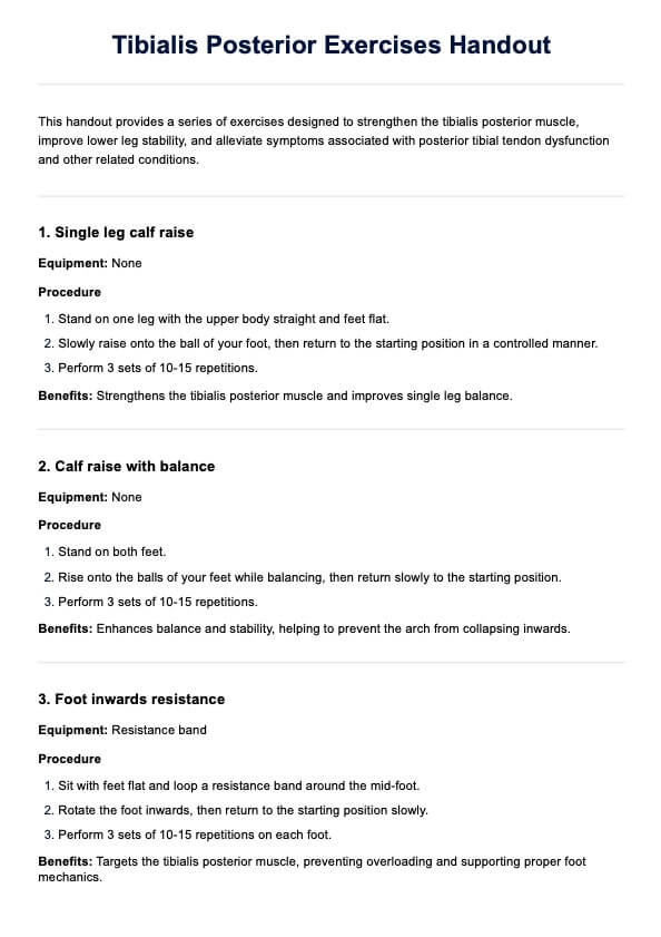 Tibialis Posterior Exercises Handout PDF Example