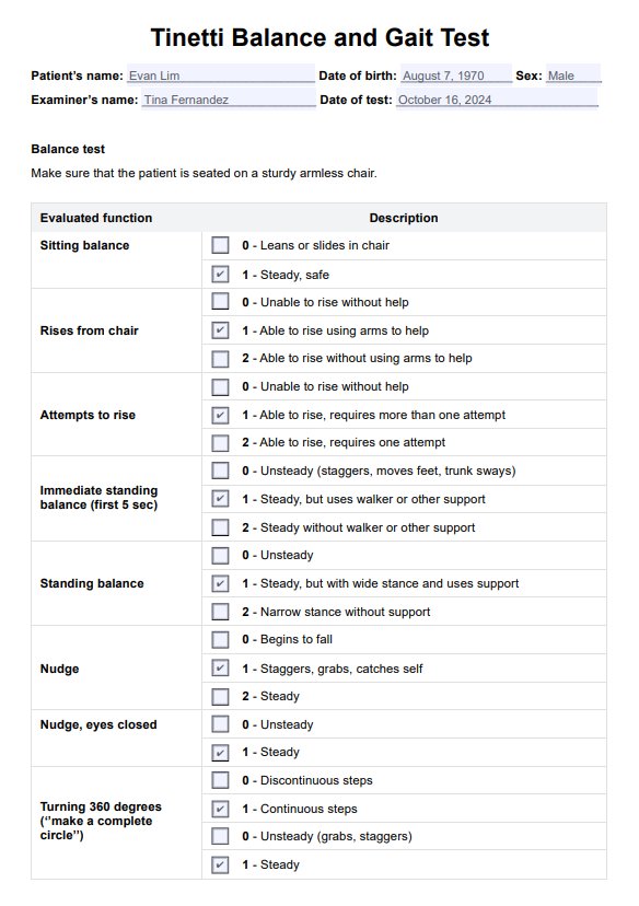 Tinetti Balance Test PDF Example