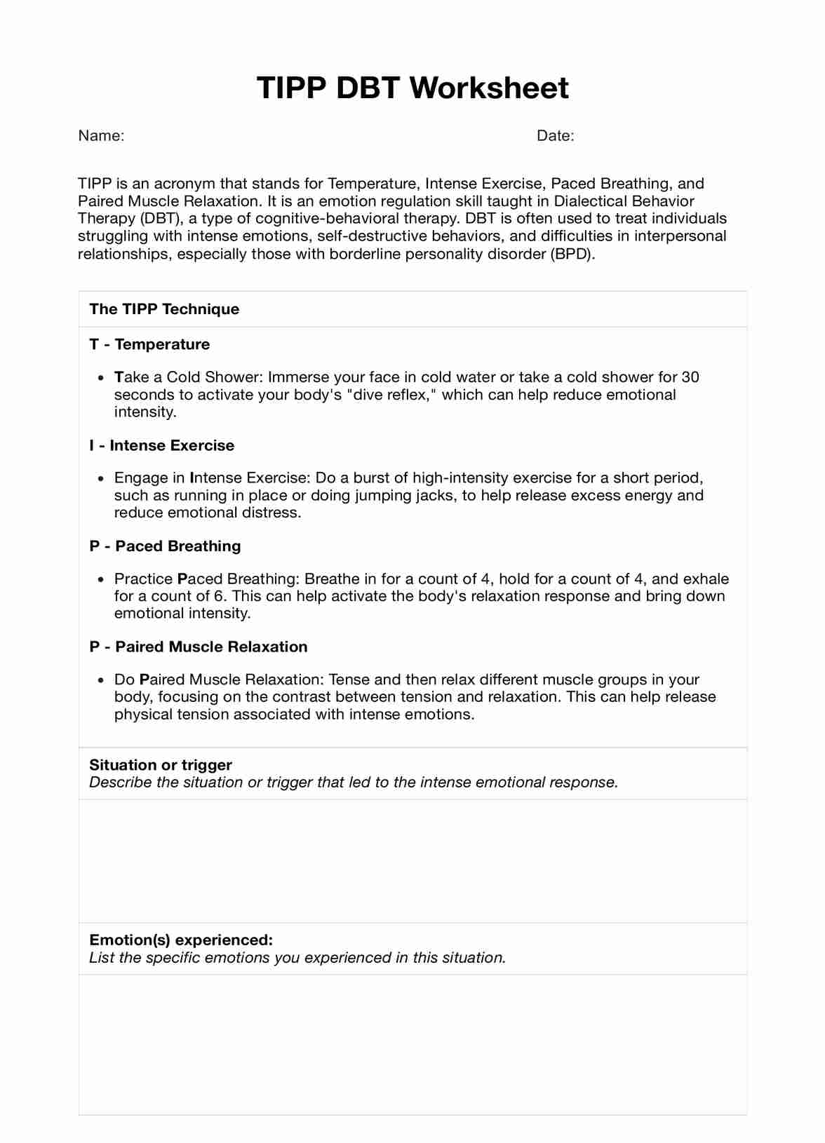 TIPP DBT Worksheets PDF Example