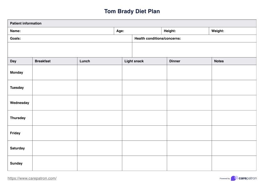 Tom Brady Diet Plan PDF Example