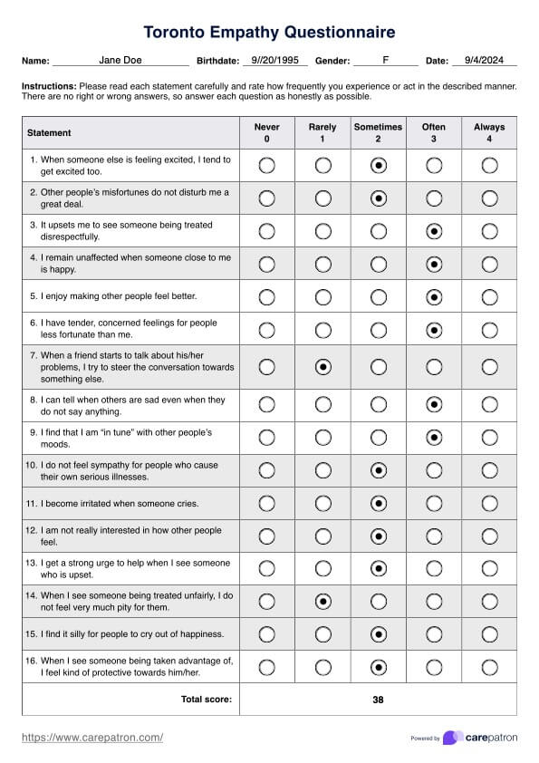 Toronto Empathy Questionnaire PDF Example