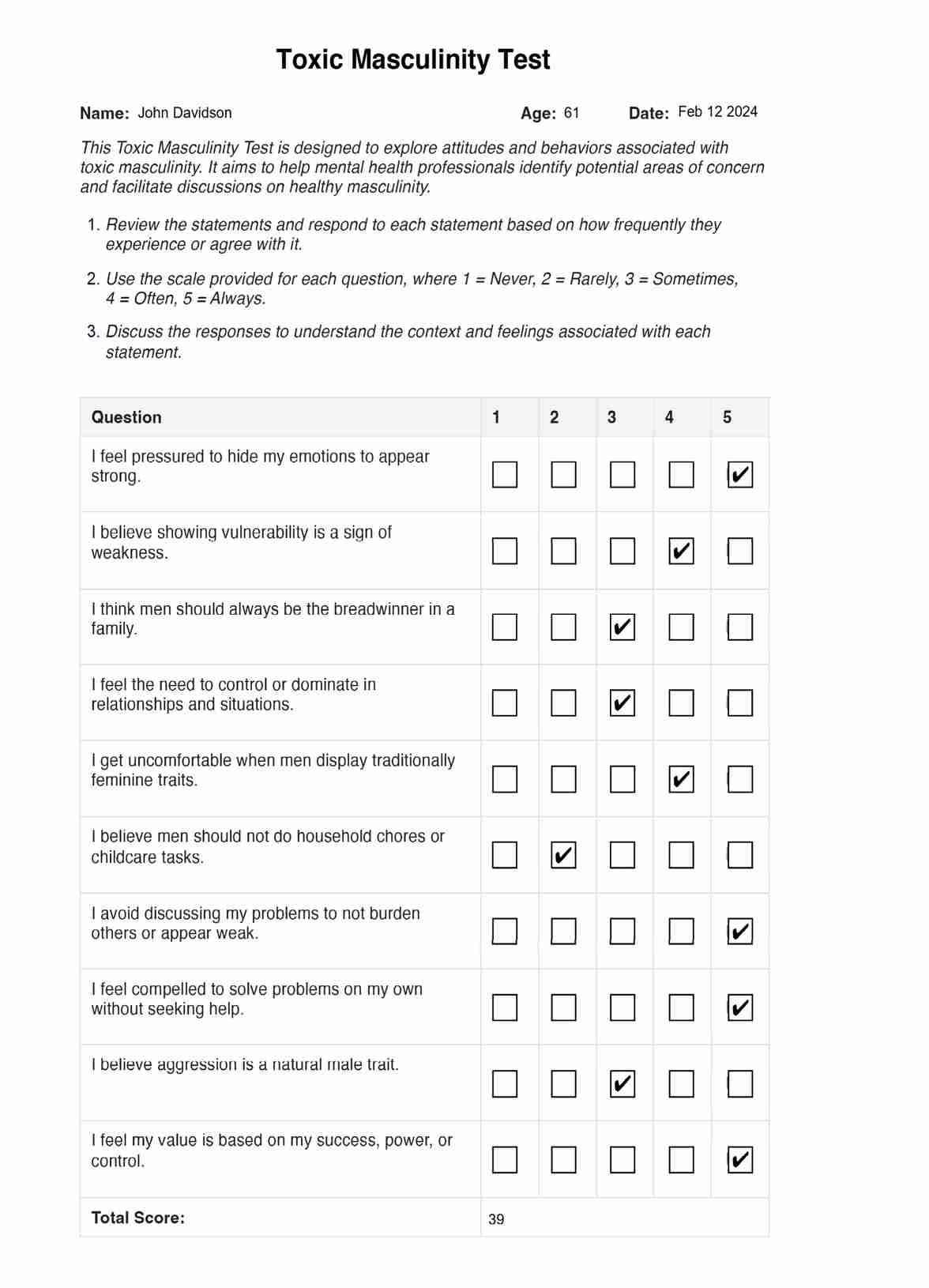 Toxic Masculinity Test PDF Example