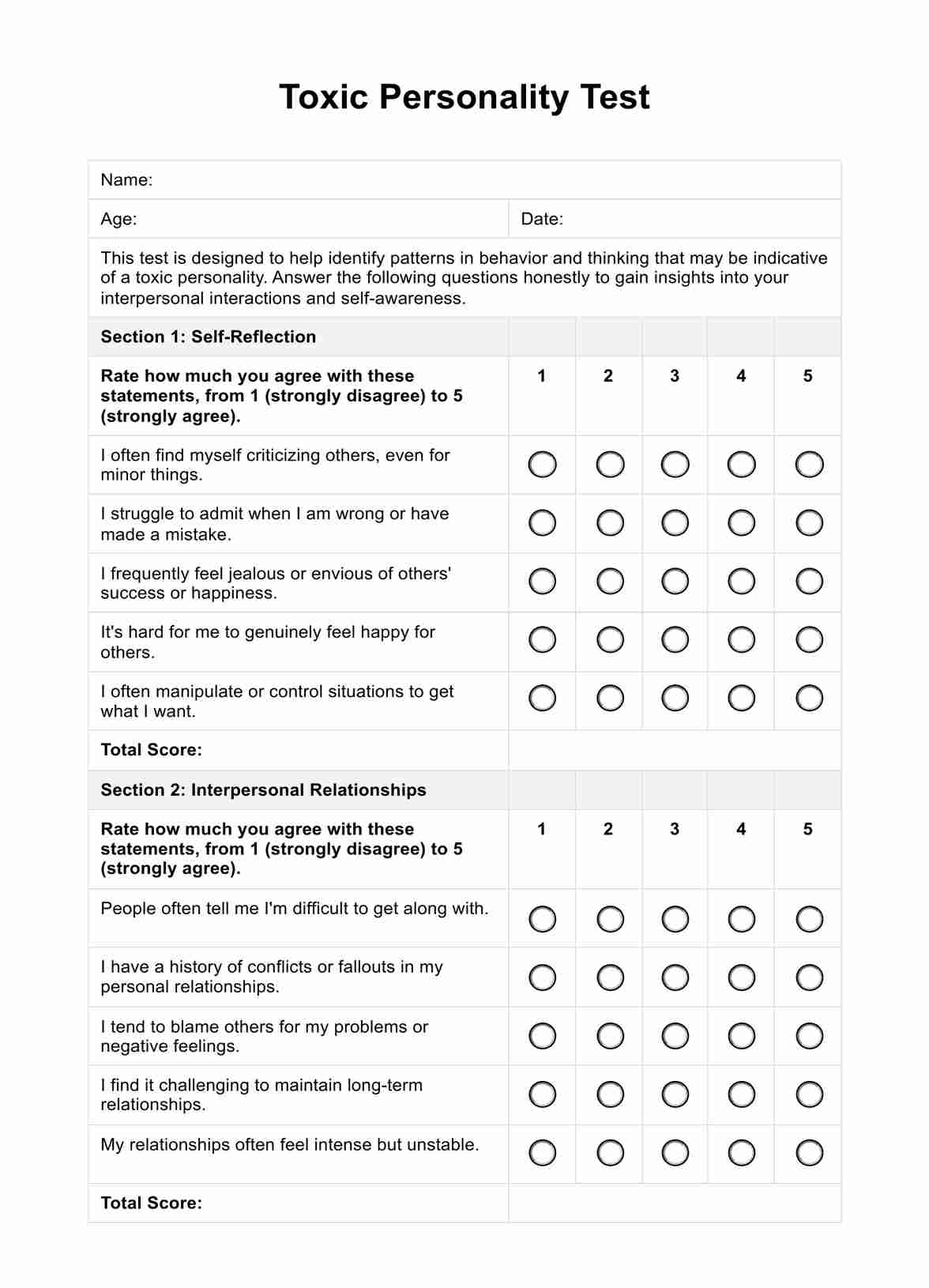 Toxic Personality Test PDF Example